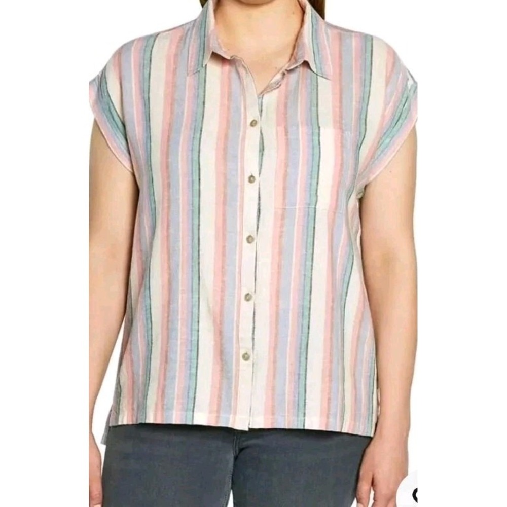 Orvis Women's Short Sleeve Linen Blend XXL Shirt Top Button Front